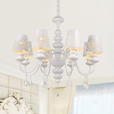 Elegant Style White Pendant Light Rose 3/6/8 Lights Metal Chandelier with Clear Crystal for Living Room