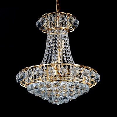 European Style Gold Ceiling Pendant Conical Shape Metal Striking Crystal Chandelier for Bedroom