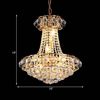 European Style Gold Ceiling Pendant Conical Shape Metal Striking Crystal Chandelier for Bedroom