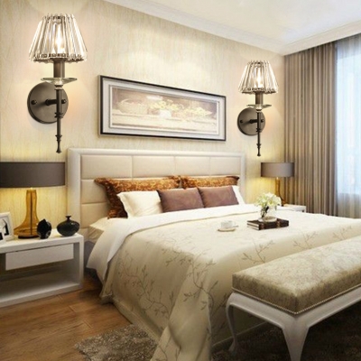 Glittering Crystal Tapered Shade Wall Light 1 Light Modern Sconce Light in Black/Gold for Bedroom