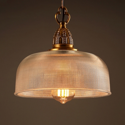 

Lattice Glass Dome Ceiling Pendant 1 Light Antique Style Pendant Light in Brass for Coffee Shop, HL537917