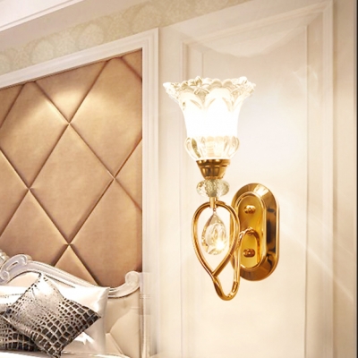 Dining Room Blossom Wall Light Clear Crystal & Metal 1/2 Bulbs Luxurious Style Gold Sconce Light
