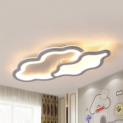 Kids Cloud LED Flush Mount Light Acrylic Gray Ceiling Lamp in Warm/White for Nursing Room