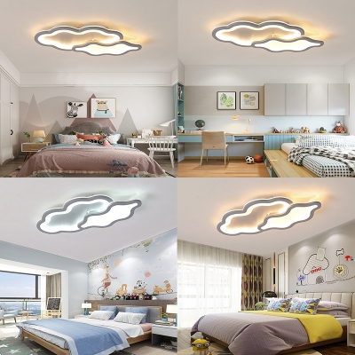 Kids Cloud LED Flush Mount Light Acrylic Gray Ceiling Lamp in Warm/White for Nursing Room