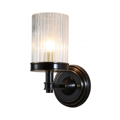 Metal Candle Wall Light with Cylinder Crystal Single Light Luxurious Wall Lamp in Black/Brass for Kitchen