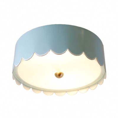 Metal Glass Cake Ceiling Mount Light Child Bedroom Macaron Loft Flush Light in Blue/White