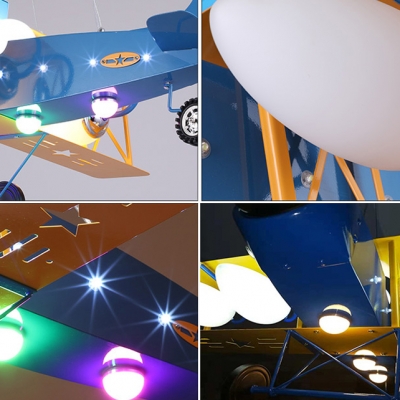 Metal Propeller Plane Pendant Light Creative LED Suspension Light with Mini Pulley for Teen