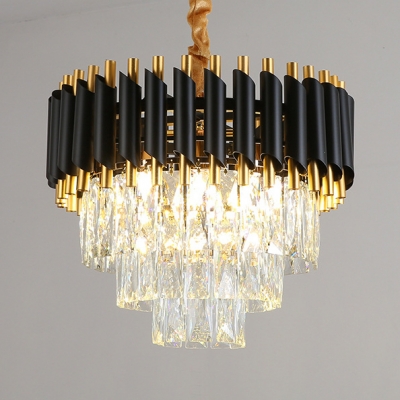 Metal Round Hanging Light with Striking Crystal Dining Room Modern Luxurious Chandelier in Black
