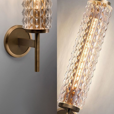 Modern Brass Wall Light Tube Metal Sconce Light with Clear Crystal for Bathroom Mirror