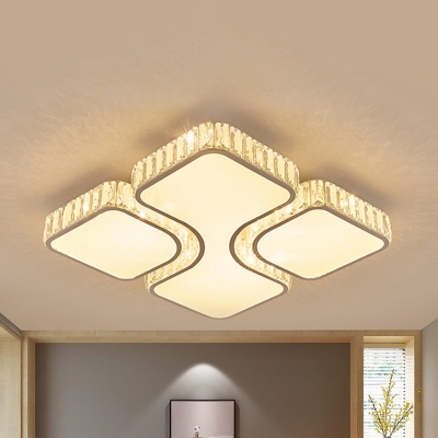 Modern White Lighting Ceiling Light Square Acrylic LED Ceiling Fixture with Crystal for Living Room