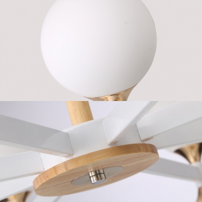 Nordic Style White Chandelier Globe Shade 6/12 Heads Milk Glass Ceiling Pendant for Cafe
