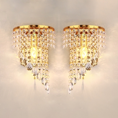 One Light Candle Sconce Light Elegant Stylish Metal Wall Lamp with Clear Crystal in Gold/Silver for Hotel