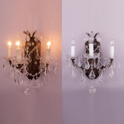 Resin Candle Wall Light Restaurant 3 Lights Antique Style Sconce Lamp with Clear Crystal