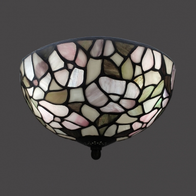 Rustic Stylish Rose Flush Ceiling Light Stained Glass Ceiling Fixture for Balcony Corridor