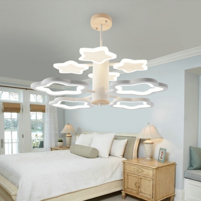 Simple Style Star Chandelier 6 Heads Acrylic Pendant Light in White for Living Room Bedroom