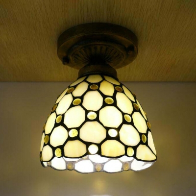 Traditional Tiffany Ceiling Lamp with Bead/Flower/Mediterranean Single Head Glass Flush Light for Foyer
