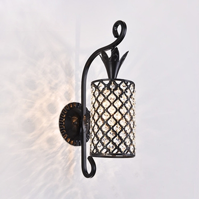 Two Lights Pineapple Wall Sconce Light Modern Style Metal Sconce Lamp with Crystal Bead in Black for Corridor