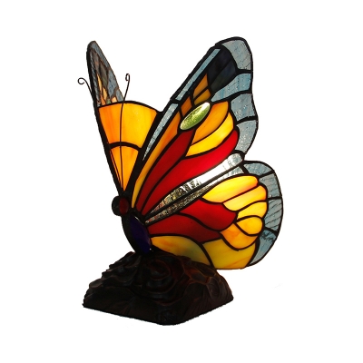 Butterfly Kid Bedroom Table Light Stained Glass 1 Bulb Tiffany Animal Blue/Multi-Color/Yellow Night Light