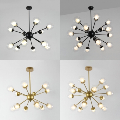 12/18 Light Sputnik Hanging Lamp Contemporary Style Glass Chandelier in Black/Gold for Villa