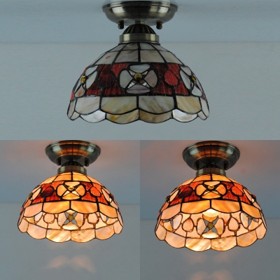 Antique Style Ceiling Mount Light with Bead/Heart/Hollow/Magnolia 1 Bulb Shell Flush Light for Hallway