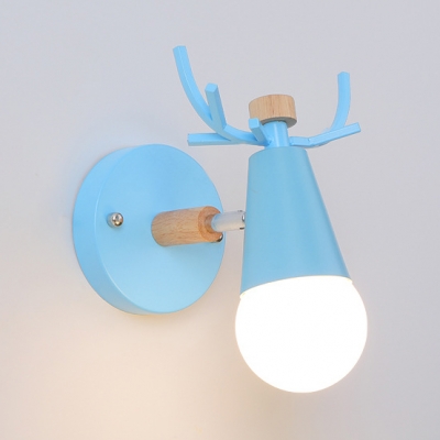 1 Bulb Deer Horn Wall Sconce Nordic Style Metal Wall Lamp in Blue/Gray/Green/Pink for Hotel Restaurant