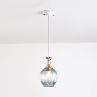 Amber/Blue/Gray Glass Shade Restaurant Pendant Lamp Modern Style Mini Hanging Light in Gold Finish