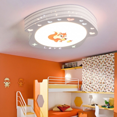 Apple/Fish/Squirrel Flush Ceiling Light Metal Lovely Ceiling Lamp in White for Child Bedroom