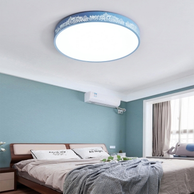Blue/Brown/White City Ceiling Mount Light Modern Creative Acrylic Flush Light for Study Room