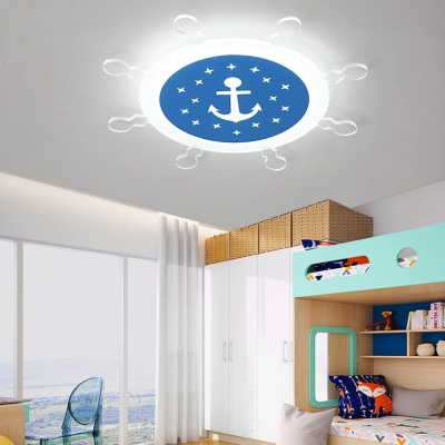 Blue/Pink/Yellow Rudder Ceiling Mount Light Nautical Stylish Acrylic Warm/White Flush Light for Game Room