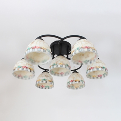 Bowl Shade Living Room Ceiling Light Art Glass Shell 3/5/7 Heads Tiffany Mosaic Flushmount Light