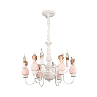 Candle Girls Bedroom Chandelier with Princess 6 Lights Modern Lovely Pendant Light in White
