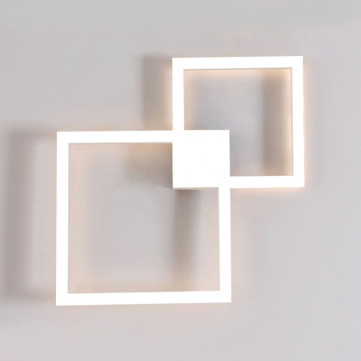 Double Square Wall Sconce Light Simple Style Metal Frame LED Wall Light in Black/White