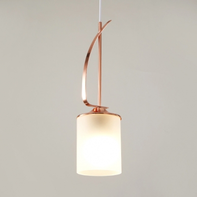 Frosted Glass Cylinder Hanging Light Contemporary 1 Head Pendant Lamp in Gold Finish