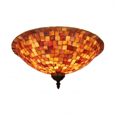 Glass Bell Shade Ceiling Mount Light Study Room Mosaic Simple Flush Light in Beige