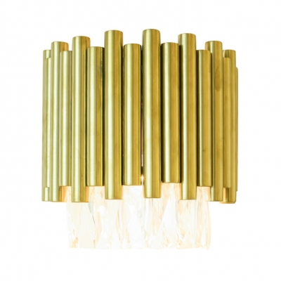 Gold Fluted Wall Light with Clear Crystal Modern Style Metal Wall Lamp for Bedroom Hallway