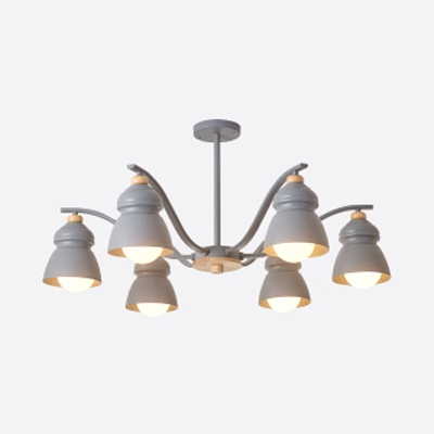 Gray/Green/White Horn Chandelier 3/6/8 Lights Macaron Style Metal Pendant Light for Dining Room