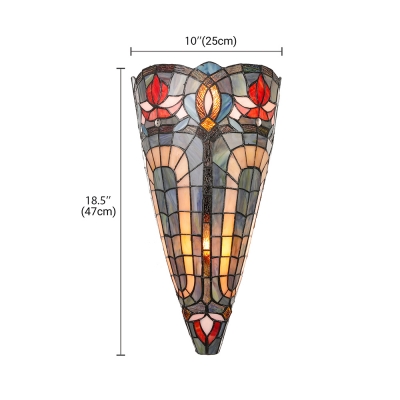 Living Room Conical Sconce Light Stain Glass 1 Light Tiffany Style Antique Wall Light with Flower Pattern