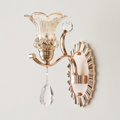 Luxurious Gold Wall Sconce Flower 1/2 Bulbs Metal Sconce Light with Clear Crystal for Restaurant