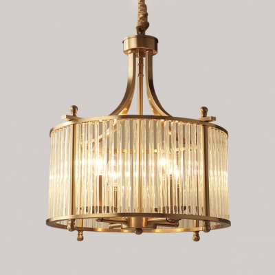 Metal Candle Pendant Light Living Room 4 Heads Traditional Chandelier in Gold with Crystal