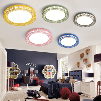 Metal Nest LED Flushmount Light Macaron Loft Blue/Green/Pink/Yellow LED Ceiling Lamp in Warm/White for Child Bedroom