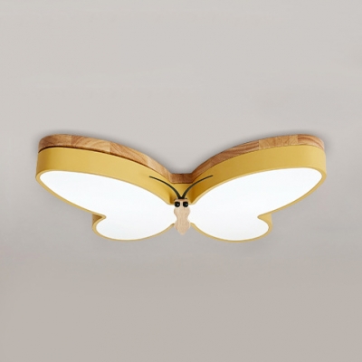 Nordic Pink/White/Yellow Flush Ceiling Light Butterfly Wood Ceiling Lamp for Child Bedroom