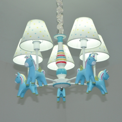 Resin Unicorn Shaped Pendant Light 5 Lights Cartoon Chandelier in Blue/Pink for Nursing Room