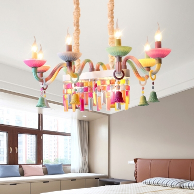 Restaurant Candle Celilng Hanging Resin 10 Lights Macaron Loft Multi-Color Pendant Light with Bell