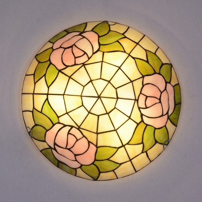 Rustic Style Rose Ceiling Mount Light Art Glass Flush Light in Beige for Dining Room