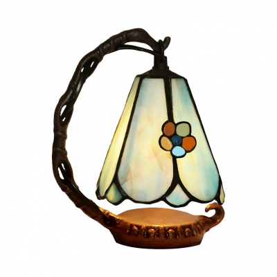 Simple Style Cone Table Light with Blossom 1 Light Art Glass Night Light in Blue for Kitchen