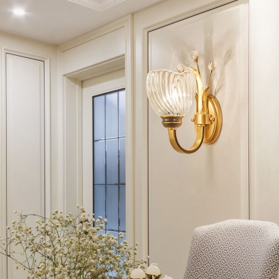 Swirl Crystal Flower Wall Lamp 1/2 Lights Elegant Style Sconce Light in Gold for Corridor Stair