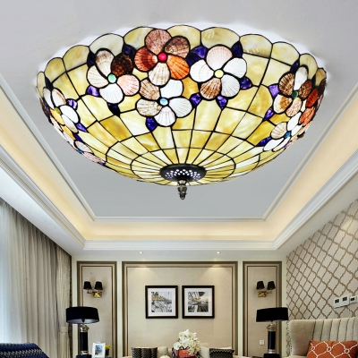 Traditional Style Beige Ceiling Light Desert Rose Shell Flush Mount Light for Living Room Kitchen