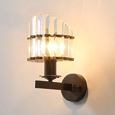 Vintage Style Black/Gold Wall Light Candle Shape Metal Wall Lamp with Liner Crystal for Corridor