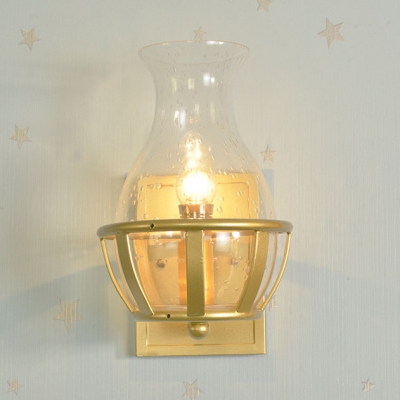 1 Light Candle Sconce Light with Vase Shade Traditional Bubble Glass Wall Light in Gold for Bedroom
