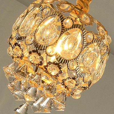 Clear Crystal Decoration Pendant Light 1 Head Modern Stylish Mini Chandelier in Gold for Hallway